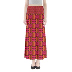 Pattern Red Background Structure Full Length Maxi Skirt by Bajindul