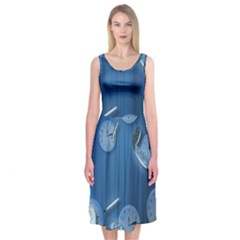 Time Clock Watch Hours Midi Sleeveless Dress by Bajindul