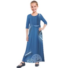 Time Clock Watch Hours Kids  Quarter Sleeve Maxi Dress by Bajindul