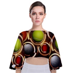 Sport Ball Tennis Golf Football Tie Back Butterfly Sleeve Chiffon Top by Bajindul