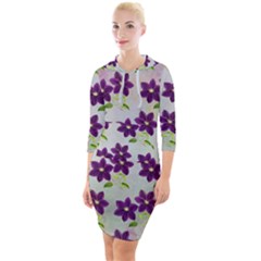 Purple Flower Quarter Sleeve Hood Bodycon Dress by Bajindul