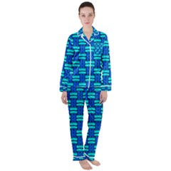 Pattern Graphic Background Image Blue Satin Long Sleeve Pyjamas Set by Bajindul