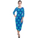 Pattern Graphic Background Image Blue Quarter Sleeve Midi Velour Bodycon Dress View1