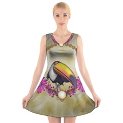 Cute Funny Coutan With Flowers V-neck Sleeveless Dress by FantasyWorld7