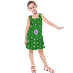 Stars Of Bleeding Hearts In Green Kids  Sleeveless Dress by pepitasart