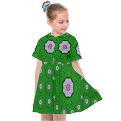 Stars Of Bleeding Hearts In Green Kids  Sailor Dress by pepitasart