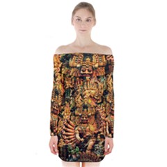 Sculpture Art Temple Tower Long Sleeve Off Shoulder Dress by Pakrebo