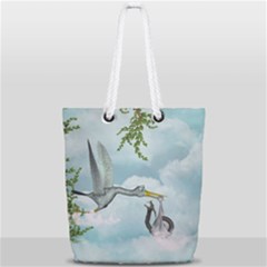 Funny Stork With Creepy Snake Baby Full Print Rope Handle Tote (small) by FantasyWorld7