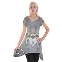 Wonderful Decorative Spider With Hearts Short Sleeve Side Drop Tunic by FantasyWorld7