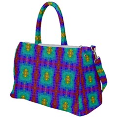 Groovy Green Orange Blue Yellow Square Pattern Duffel Travel Bag by BrightVibesDesign