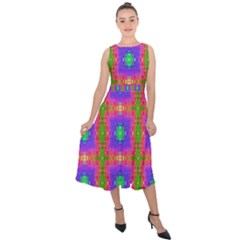 Groovy Purple Green Pink Square Pattern Midi Tie-back Chiffon Dress by BrightVibesDesign