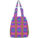 Groovy Purple Green Pink Square Pattern Center Zip Backpack View1