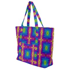 Groovy Blue Pink Yellow Square Pattern Zip Up Canvas Bag by BrightVibesDesign