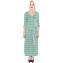 Argyle Light Green Pattern Quarter Sleeve Wrap Maxi Dress by BrightVibesDesign