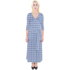 Argyle Light Blue Pattern Quarter Sleeve Wrap Maxi Dress by BrightVibesDesign