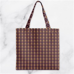 Ornate Oval Pattern Brown Blue Zipper Grocery Tote Bag by BrightVibesDesign