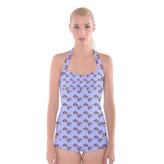 Kawaii Dougnut Blue Pattern Boyleg Halter Swimsuit  by snowwhitegirl