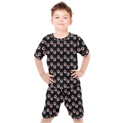 Kawaii Dougnut Black Pattern Kids  Tee And Shorts Set by snowwhitegirl