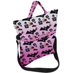 Pink Gradient Bat Pattern Fold Over Handle Tote Bag by snowwhitegirl