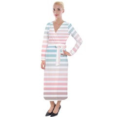 Horizontal Pinstripes In Soft Colors Velvet Maxi Wrap Dress by shawlin