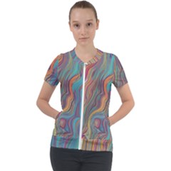 Colorful Sketch Short Sleeve Zip Up Jacket by bloomingvinedesign