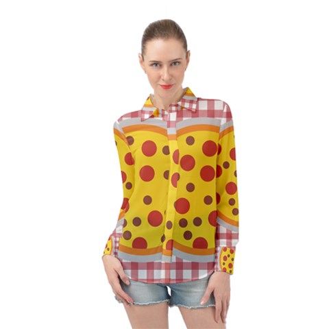 Pizza Table Pepperoni Sausage Copy Long Sleeve Chiffon Shirt by Nexatart