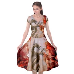 Wonderful Chinese Dragon With Flowers On The Background Cap Sleeve Wrap Front Dress by FantasyWorld7