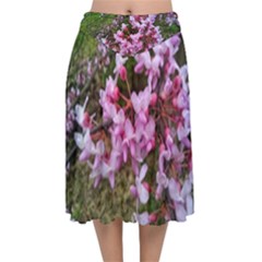 Redbud In April Velvet Flared Midi Skirt by Riverwoman