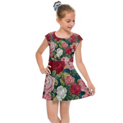 Roses Repeat Floral Bouquet Kids  Cap Sleeve Dress by Nexatart