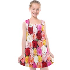 Roses Color Beautiful Flowers Kids  Cross Back Dress by BangZart