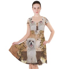 Cute Maltese Puppy With Flowers Cap Sleeve Midi Dress by FantasyWorld7