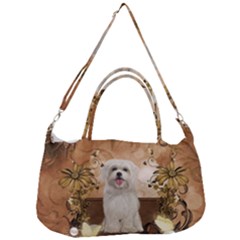 Cute Maltese Puppy With Flowers Removal Strap Handbag by FantasyWorld7