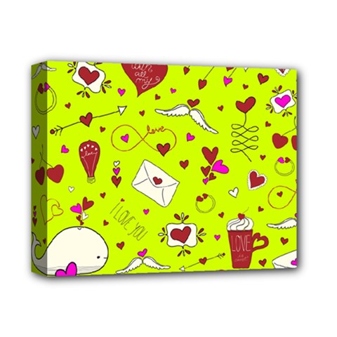 Valentin s Day Love Hearts Pattern Red Pink Green Deluxe Canvas 14  X 11  (stretched) by EDDArt