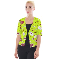 Valentin s Day Love Hearts Pattern Red Pink Green Cropped Button Cardigan by EDDArt