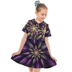 Fractal Flower Floral Abstract Kids  Short Sleeve Shirt Dress by Pakrebo