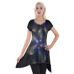 Fractal Blue Abstract Fractal Art Short Sleeve Side Drop Tunic by Pakrebo