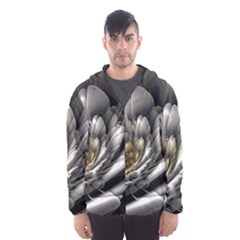 Fractal Silver Flower Bloom Floral Men s Hooded Windbreaker by Pakrebo