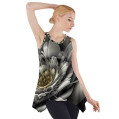 Fractal Silver Flower Bloom Floral Side Drop Tank Tunic by Pakrebo