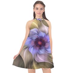 Fractal Flower Petals Colorful Halter Neckline Chiffon Dress  by Pakrebo