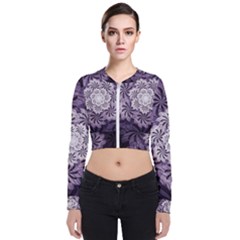 Fractal Floral Striped Lavender Long Sleeve Zip Up Bomber Jacket by Pakrebo