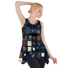 Blocks Pattern Rainbow Texture Side Drop Tank Tunic by Pakrebo