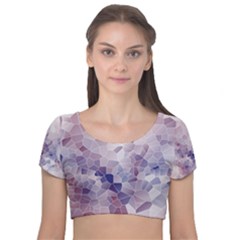 Americana Abstract Graphic Mosaic Velvet Short Sleeve Crop Top  by Pakrebo