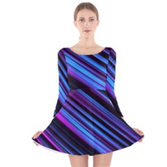 Blue Abstract Lines Pattern Light Long Sleeve Velvet Skater Dress by Pakrebo