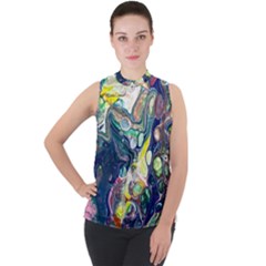 Paint Acrylic Paint Art Colorful Mock Neck Chiffon Sleeveless Top by Pakrebo