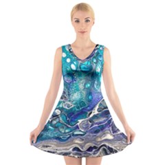 Paint Acrylic Paint Art Colorful V-neck Sleeveless Dress by Pakrebo