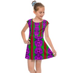 Love For The Fantasy Flowers With Happy Purple And Golden Joy Kids  Cap Sleeve Dress by pepitasart