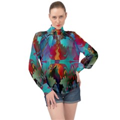 Background Sci Fi Fantasy Colorful High Neck Long Sleeve Chiffon Top by Pakrebo