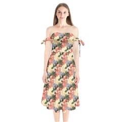 Flower Floral Decoration Pattern Shoulder Tie Bardot Midi Dress by Pakrebo