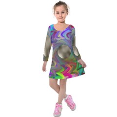 Rainbow Plasma Neon Kids  Long Sleeve Velvet Dress by HermanTelo