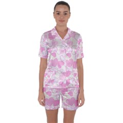 Valentine Background Hearts Satin Short Sleeve Pyjamas Set by Bajindul